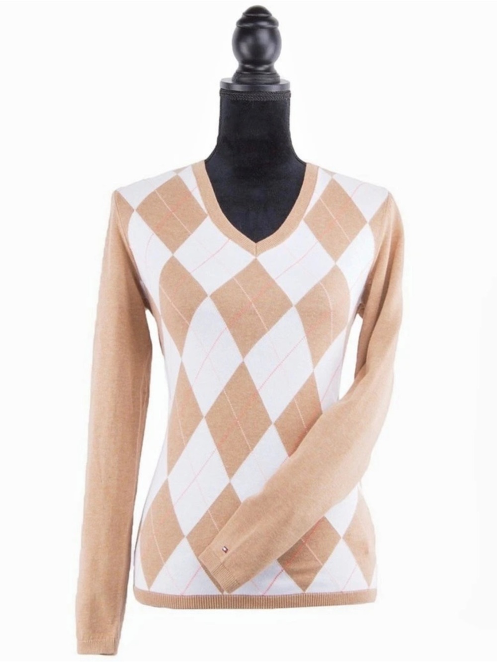 Tommy Hilfiger Argyle V-Neck Cotton Sweater Size Medium